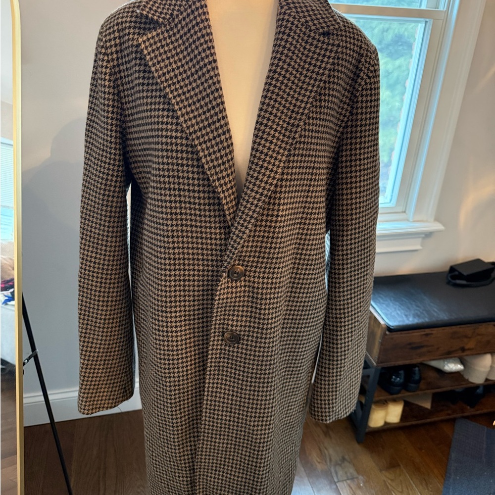 7 For All Mankind Wool Blend Brown and Cream Houndstooth Coat Size medium